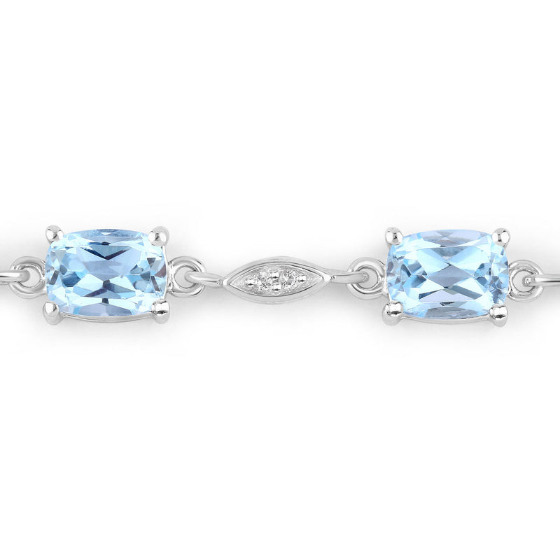 7.12 Carat Genuine Blue Topaz and White Topaz .925 Sterling Silver Bracelet