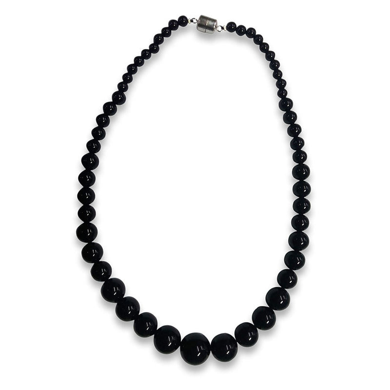 V3 Jewelry Black Agate & Sterling Silver Beaded Necklace-20"