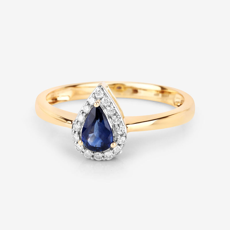 0.49 Carat Genuine Blue Sapphire and White Diamond 14K Yellow Gold Ring