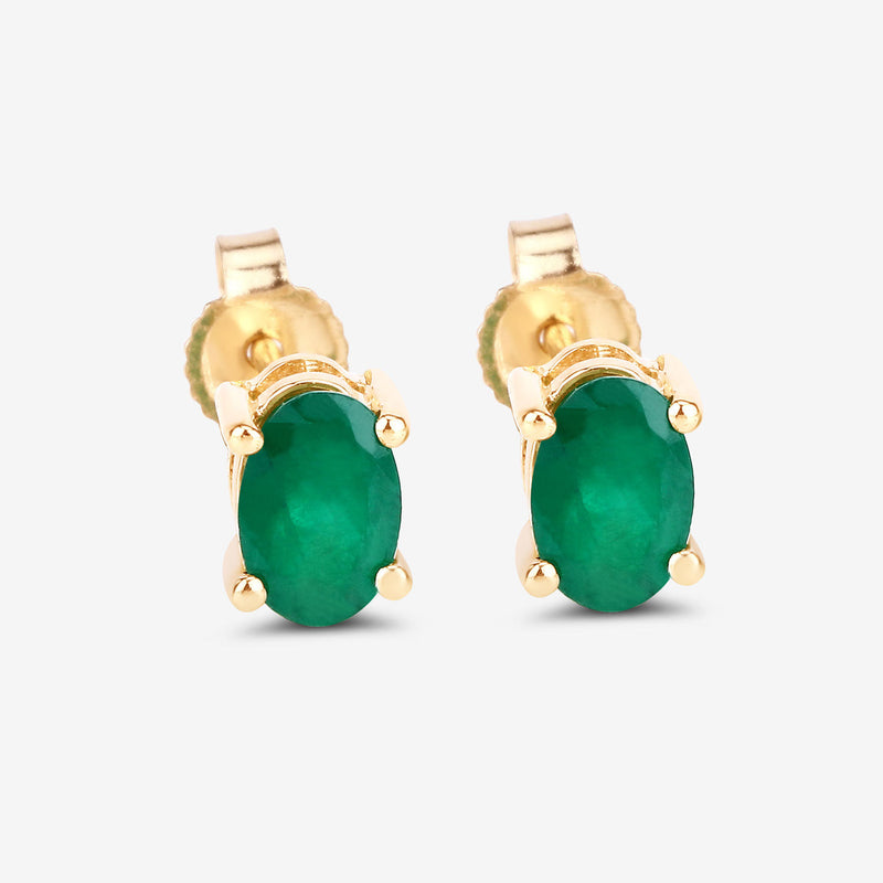 0.90 Carat Genuine Zambian Emerald 14K Yellow Gold Earrings