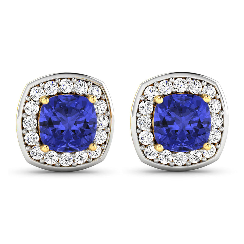 2.09 Carat Genuine Tanzanite and White Diamond 14K Yellow Gold Earrings