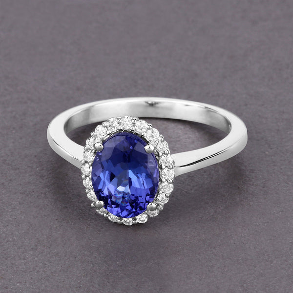 2.26 Carat Genuine Tanzanite and White Diamond 14K White Gold Ring