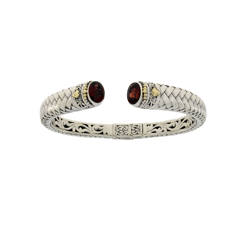 4.20ct Garnet Bangle Bracelet Sterling Silver 18KT Gold