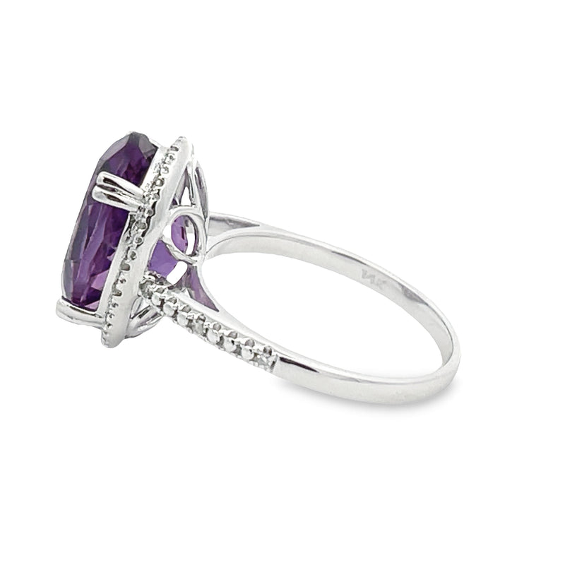 Natural 6.57ct Amethyst Diamond Ring 14KT White Gold