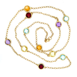 Natural 12.85ct Multi Stone Necklace 14KT Yellow Gold