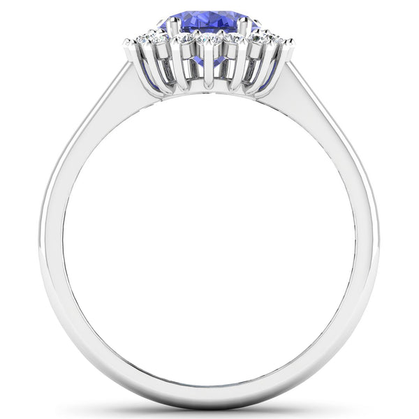 1.92 Carat Genuine Tanzanite and White Diamond 14K White Gold Ring