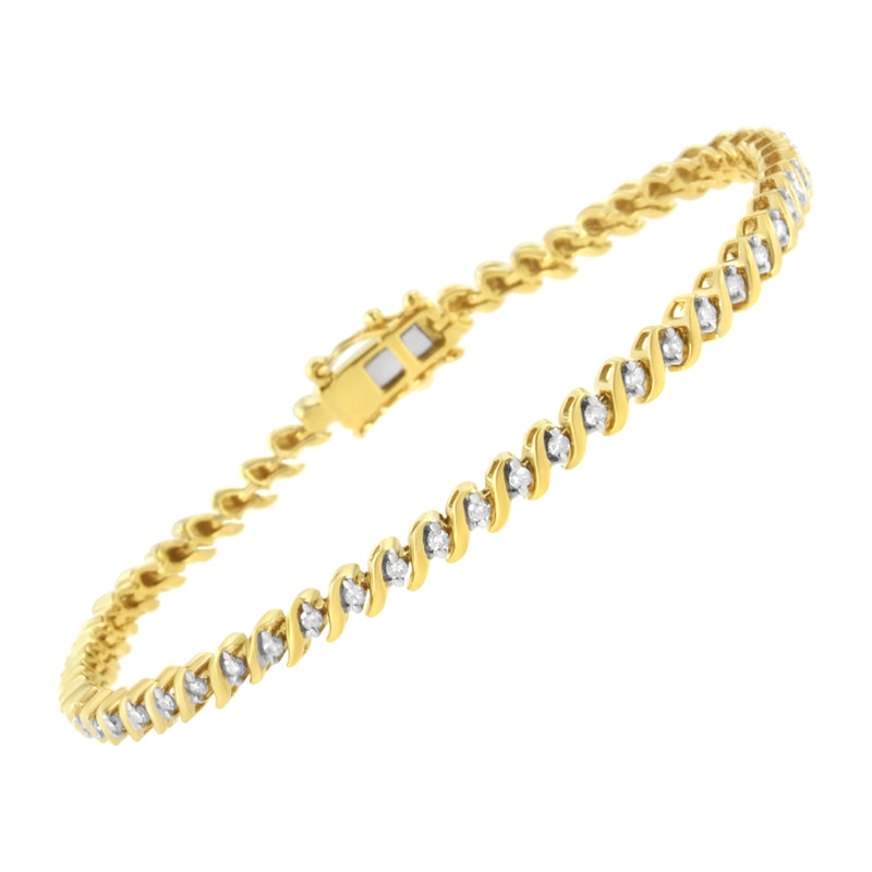 10K Yellow Gold Plated .925 Sterling Silver 1/2 Cttw 2-Prong Set Diamond S Link Tennis Bracelet (I-J Color, I3 Clarity)- 7.25"