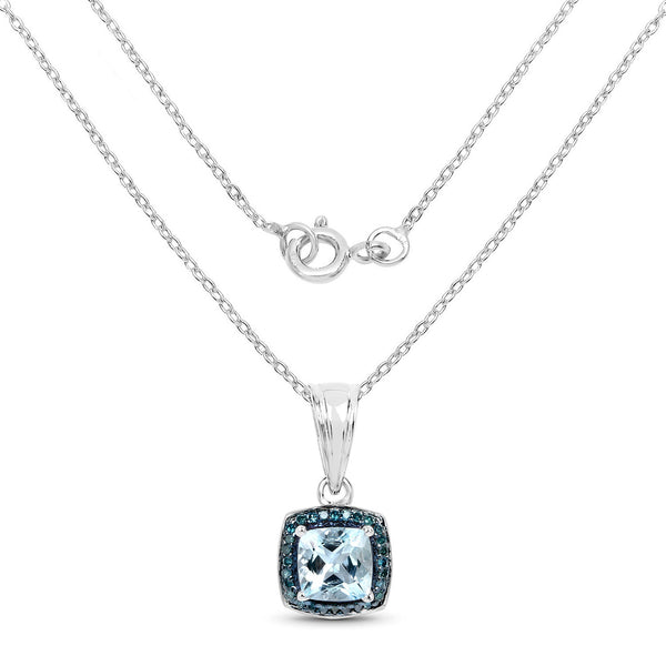 0.83 Carat Genuine Aquamarine and Blue Diamond .925 Sterling Silver Pendant