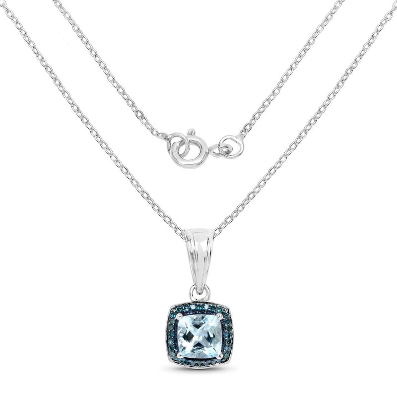 0.83 Carat Genuine Aquamarine and Blue Diamond .925 Sterling Silver Pendant