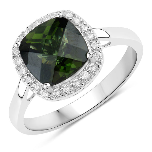 2.64 Carat Genuine Green Tourmaline and White Diamond 14K White Gold Ring