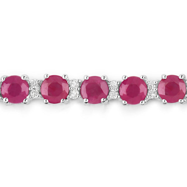 5.56 Carat Genuine Ruby and White Diamond 14K White Gold Bracelet