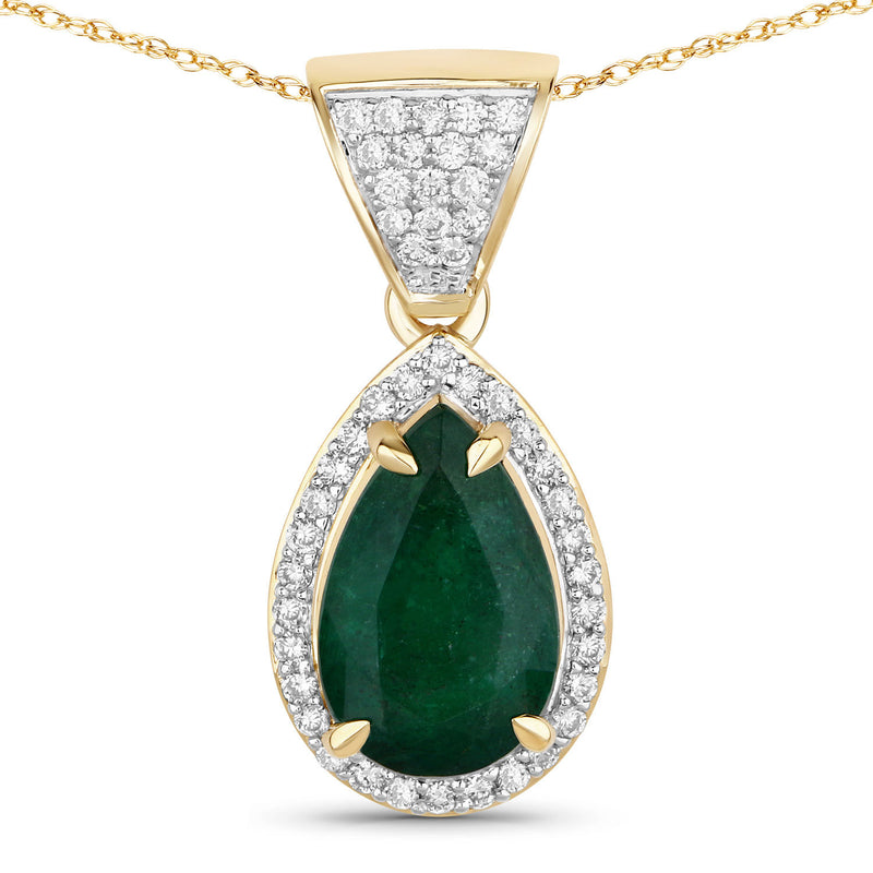 IGI Certified 2.59 Carat Genuine Zambian Emerald and White Diamond 14K Yellow Gold Pendant