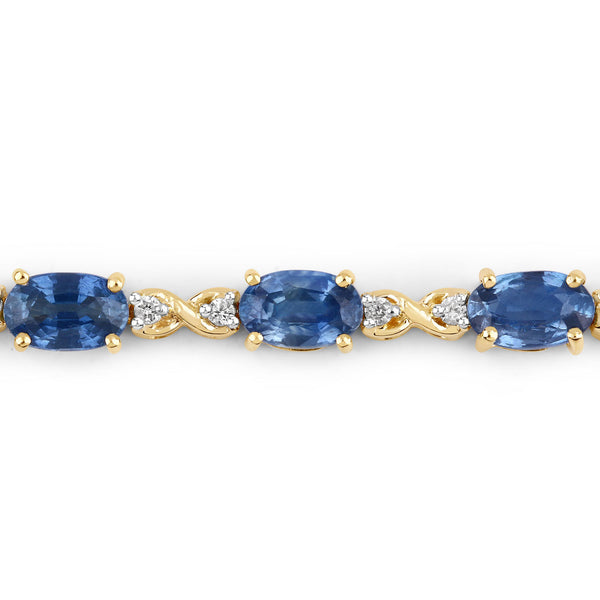 4.43 Carat Genuine Blue Sapphire and White Diamond 14K Yellow Gold Bracelet