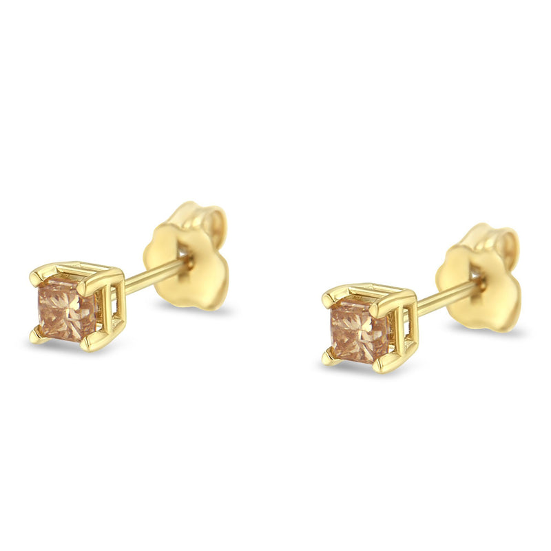 IGI Certified 3/8 Cttw Princess-Cut Square Diamond 4-Prong Solitaire Stud Earrings in 14K Yellow Gold (K-L Color, I1-I2 Clarity)