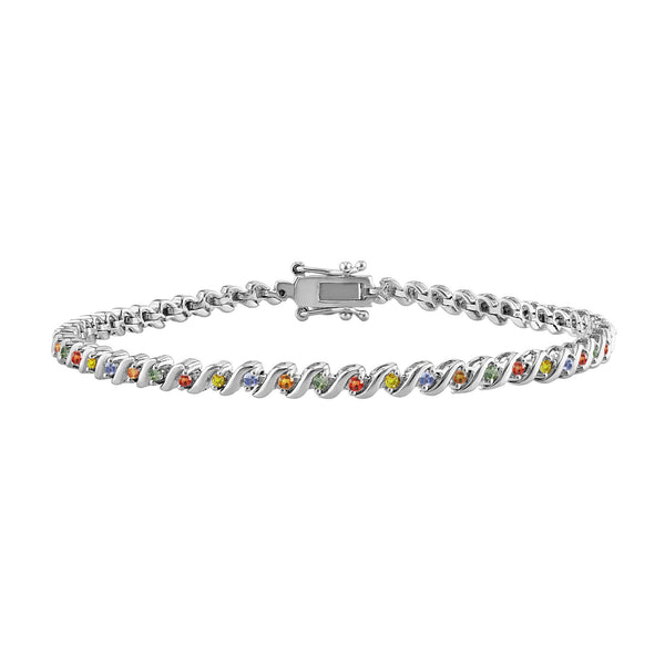 Sterling Silver Multi Sapphire Tennis Bracelet