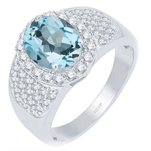 V3 Jewelry Sky Blue Topaz & White Topaz Halo Ring