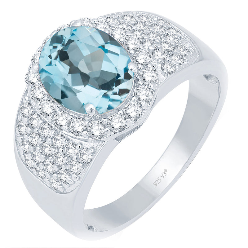V3 Jewelry Sky Blue Topaz & White Topaz Halo Ring