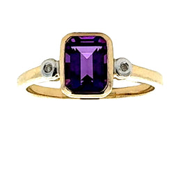 Natural .94ct Amethyst Diamond Ring 10KT Yellow Gold