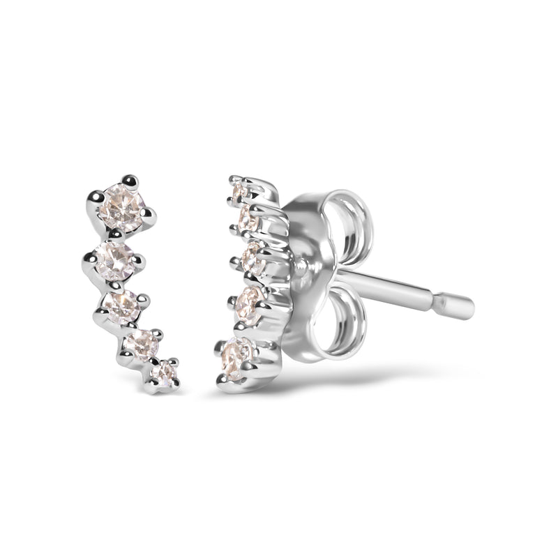 10K White Gold 1/10 Cttw Diamond Journey Style Climber Stud Earrings (H-I Color, I1-I2 Clarity)