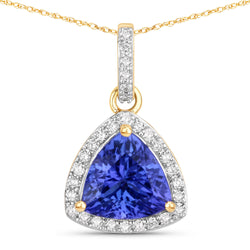 1.80 Carat Genuine Tanzanite and White Diamond 14K Yellow Gold Pendant