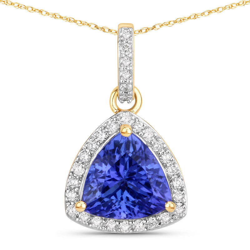 1.80 Carat Genuine Tanzanite and White Diamond 14K Yellow Gold Pendant