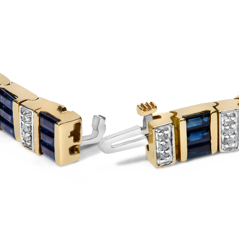 14K Yellow Gold 2/5 Cttw Diamond & 8.0 Cttw Baguette Cut Blue Sapphire Alternating Link Bracelet (G-H Color, VS1-VS2 Clarity) - 7" Inches