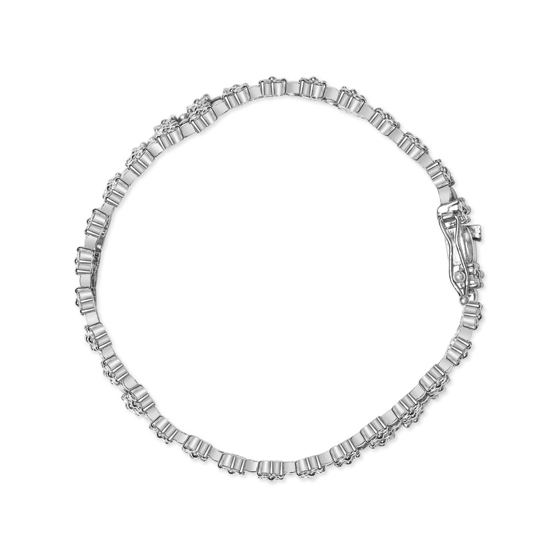 18K White Gold 7 1/2 Cttw Diamond 3 Row Floral Link Bracelet (G-H Color, VS1-VS2 Clarity) - 7 " Inches