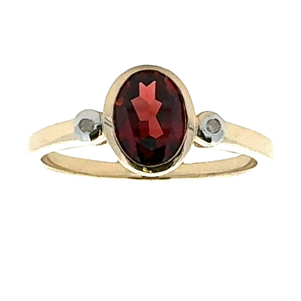 Natural .97ct Garnet Diamond Ring 10KT Yellow Gold