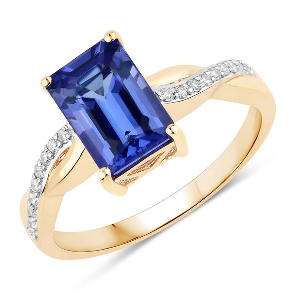 2.27 Carat Genuine Tanzanite and White Diamond 14K Yellow Gold Ring