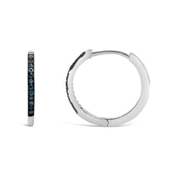 925 Sterling Silver 1/10 Cttw Blue Diamond Hoop Snap Post Hoop Earrings (BlueColor, I3 Clarity)