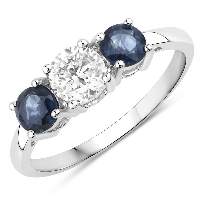 1.04 Carat Blue Sapphire and Lab Grown Diamond 14K White Gold Ring