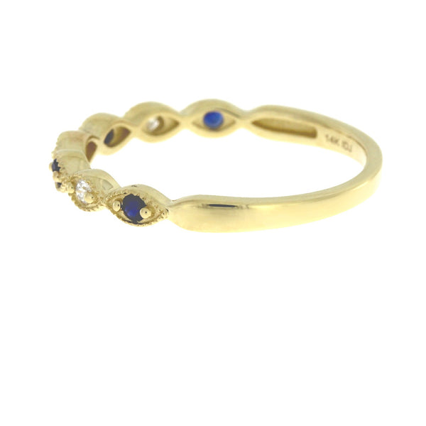 Sapphire Diamond Wedding Band Ring 14KT Yellow Gold