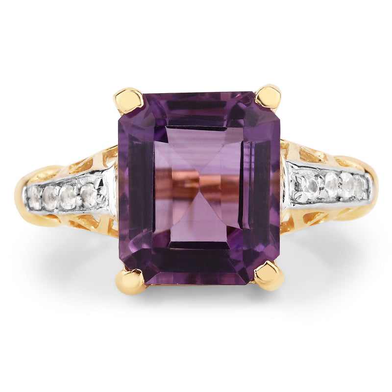 4.83 Carat Genuine Amethyst and White Topaz .925 Sterling Silver Ring