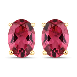 1.56 Carat Genuine Pink Tourmaline 14K Yellow Gold Earrings