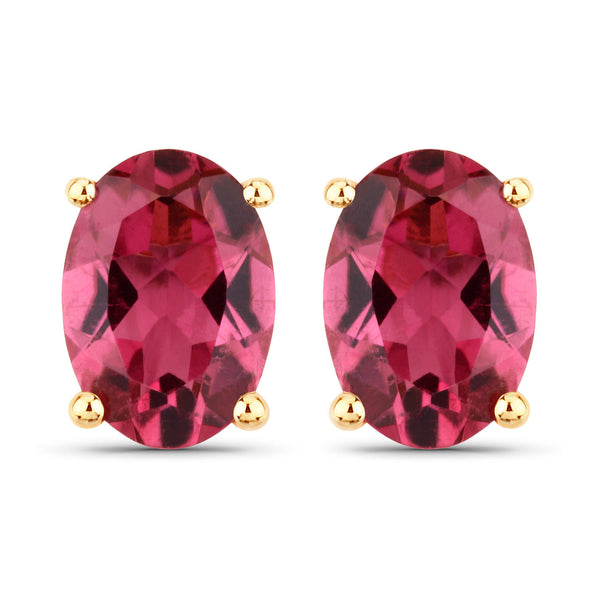 1.56 Carat Genuine Pink Tourmaline 14K Yellow Gold Earrings