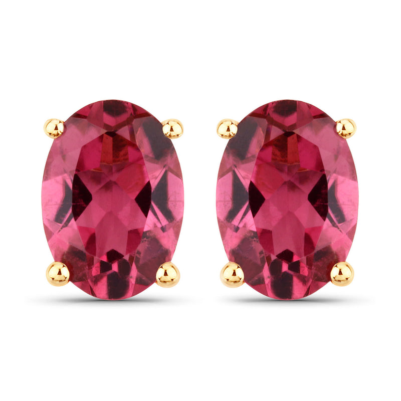 1.56 Carat Genuine Pink Tourmaline 14K Yellow Gold Earrings