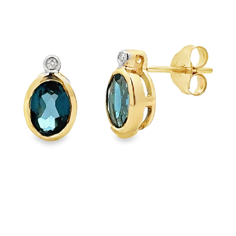 .97ct London Blue Topaz Stud Earrings 10KT Yellow Gold