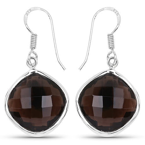 22.80 Carat Genuine Smoky Quartz .925 Sterling Silver Earrings