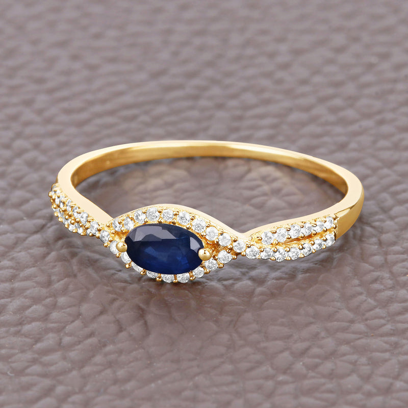 0.35 Carat Genuine Blue Sapphire and White Diamond 14K Yellow Gold Ring