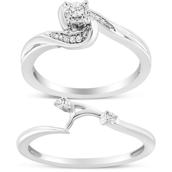 .925 Sterling Silver 1/10 Cttw Diamond Swirl and Bypass Bridal Set Ring and Band (I-J Color, I3 Clarity) - Size 7