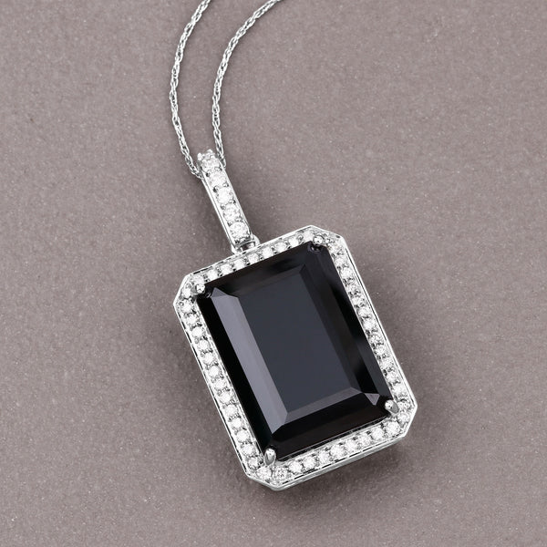 33.29 Carat Genuine Blue Tourmaline and White Diamond 14K White Gold Pendant