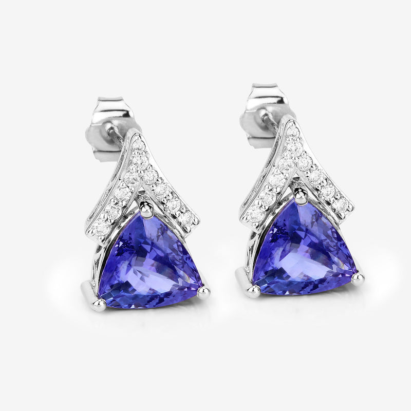 4.46 Carat Genuine Tanzanite and White Diamond 14K White Gold Earrings