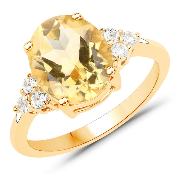 3.34 Carat Genuine Citrine and White Topaz .925 Sterling Silver Ring