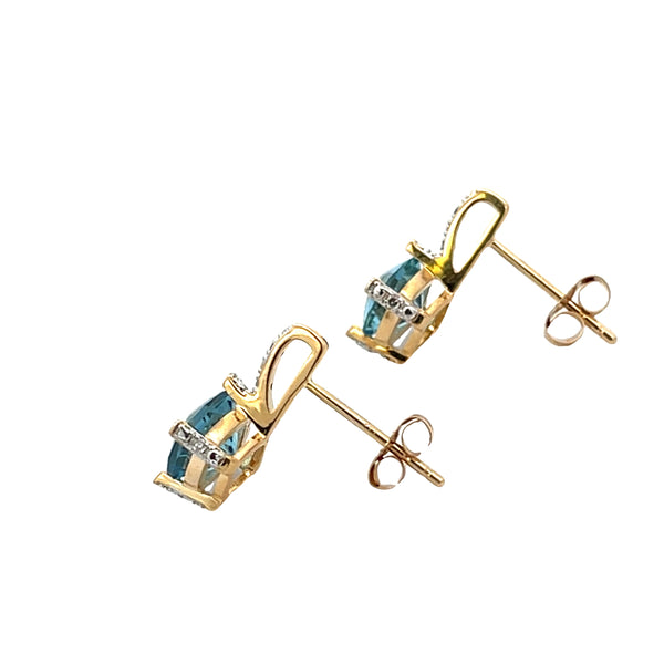 1.44ct Blue Topaz Diamond Earrings 14KT Yellow Gold