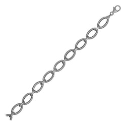 Textured Oval Link Bracelet in 14k White Gold