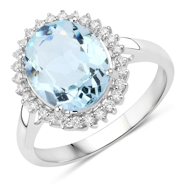 2.81 Carat Genuine Aquamarine and White Diamond 14K White Gold Ring