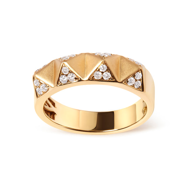 14K Yellow Gold 1/4 Cttw White Diamond Pyramid Band Ring (G-H Color, SI1-SI2 Clarity)- Size 7