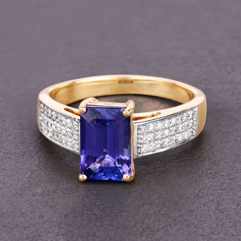 2.30 Carat Genuine Tanzanite and White Diamond 14K Yellow Gold Ring