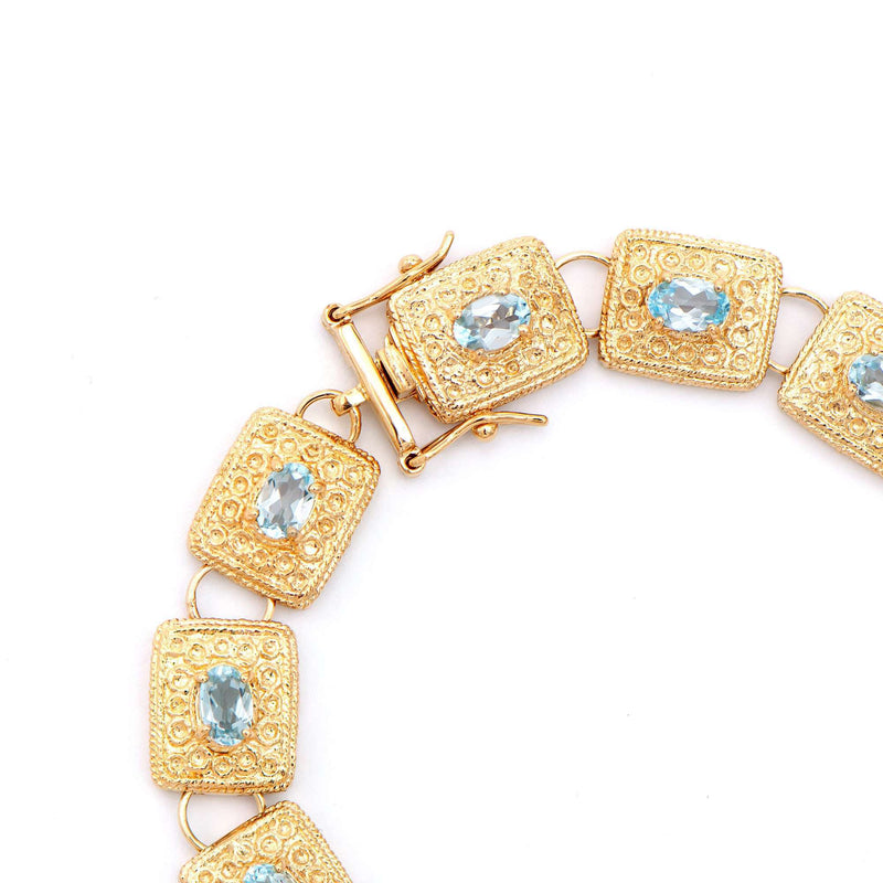 6.55 ctw Blue Topaz Antique Style 18K Gold Designer Bracelet 7.75 in