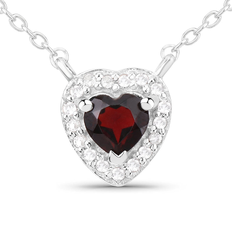 0.59 Carat Genuine Garnet and White Topaz .925 Sterling Silver Necklace